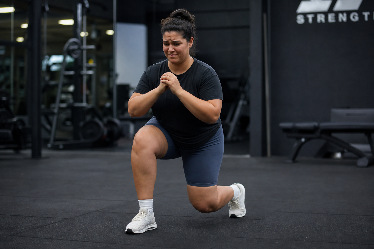 Person demonstrating incorrect exercise form that can worsen hip clicking