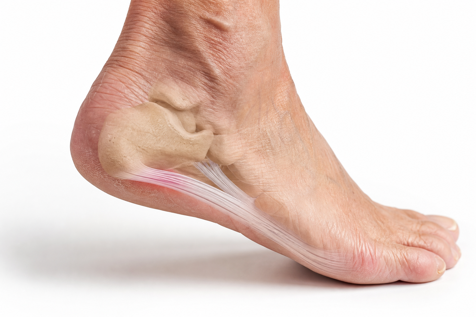 Close-up of senior's foot highlighting heel and plantar fascia area