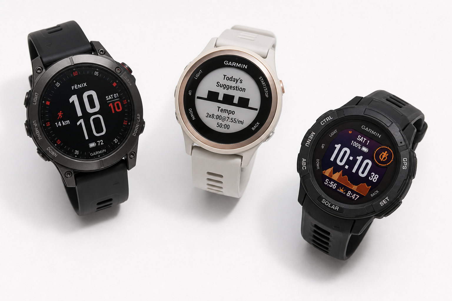 Three different GPS watches for seniors displayed on white background
