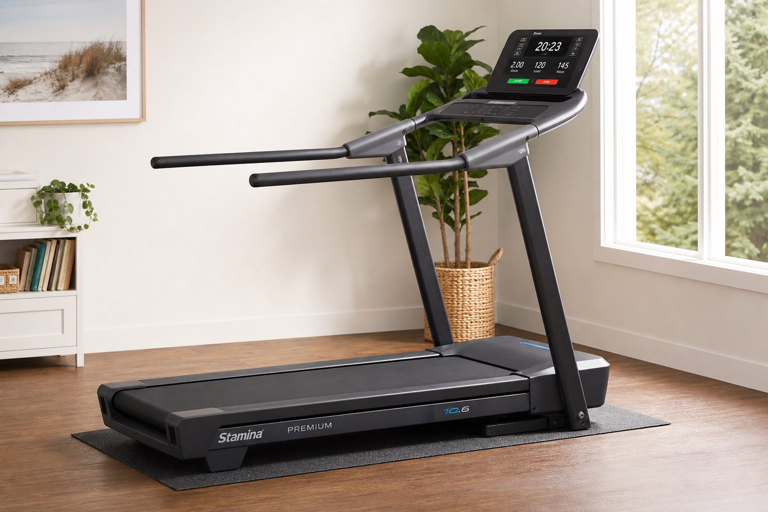 Modern low-speed treadmill with safety features designed for seniors
