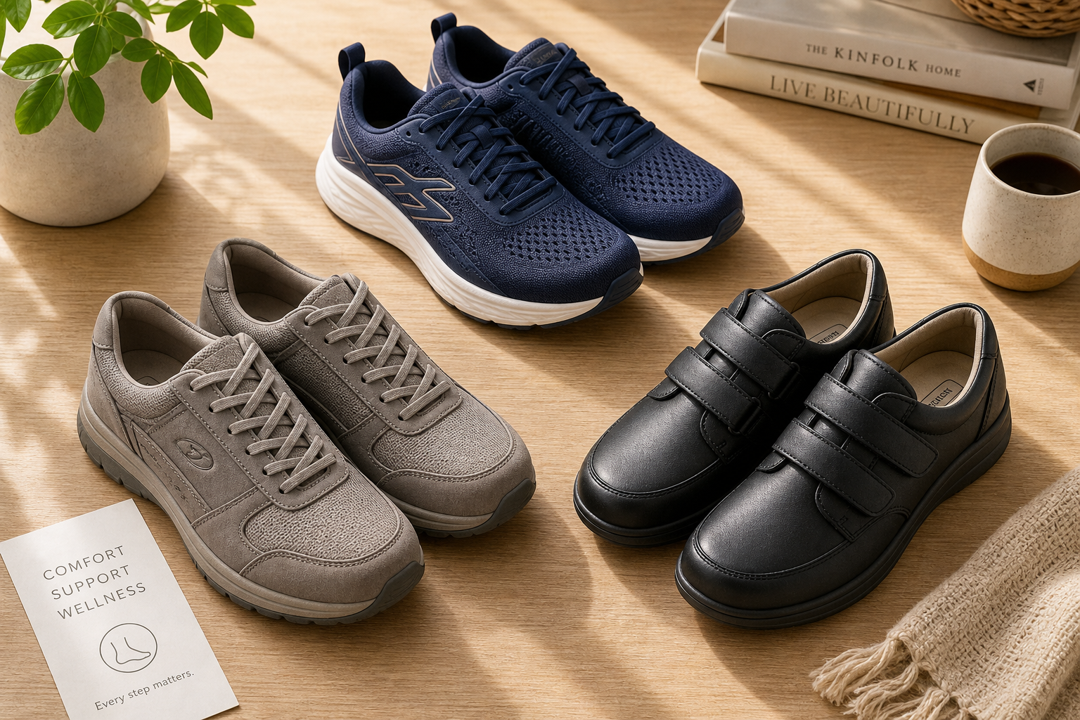 Selection of comfortable therapeutic shoes designed for people with neuropathy