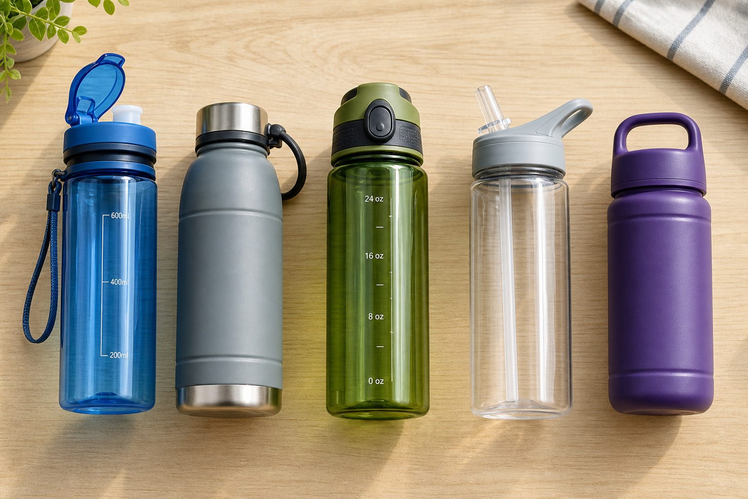 Collection of various arthritis-friendly water bottles designed for seniors