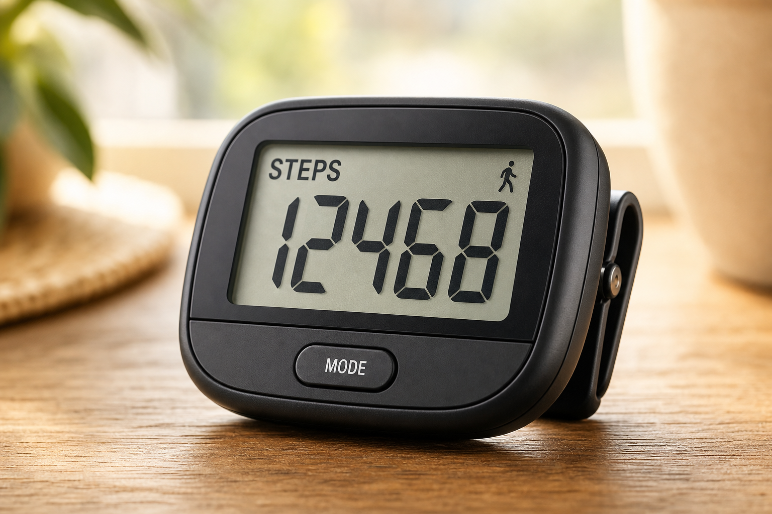 Simple pedometer with large display and easy-to-use buttons designed for seniors