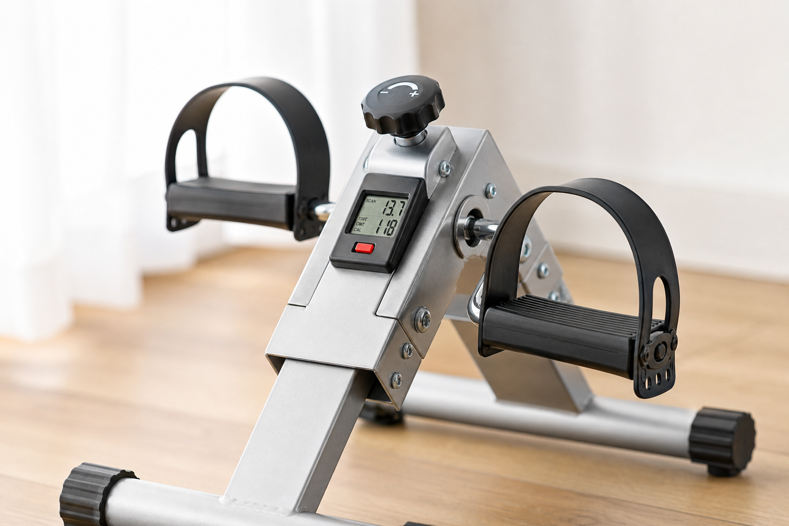 Compact pedal exerciser machine showing key features and construction details