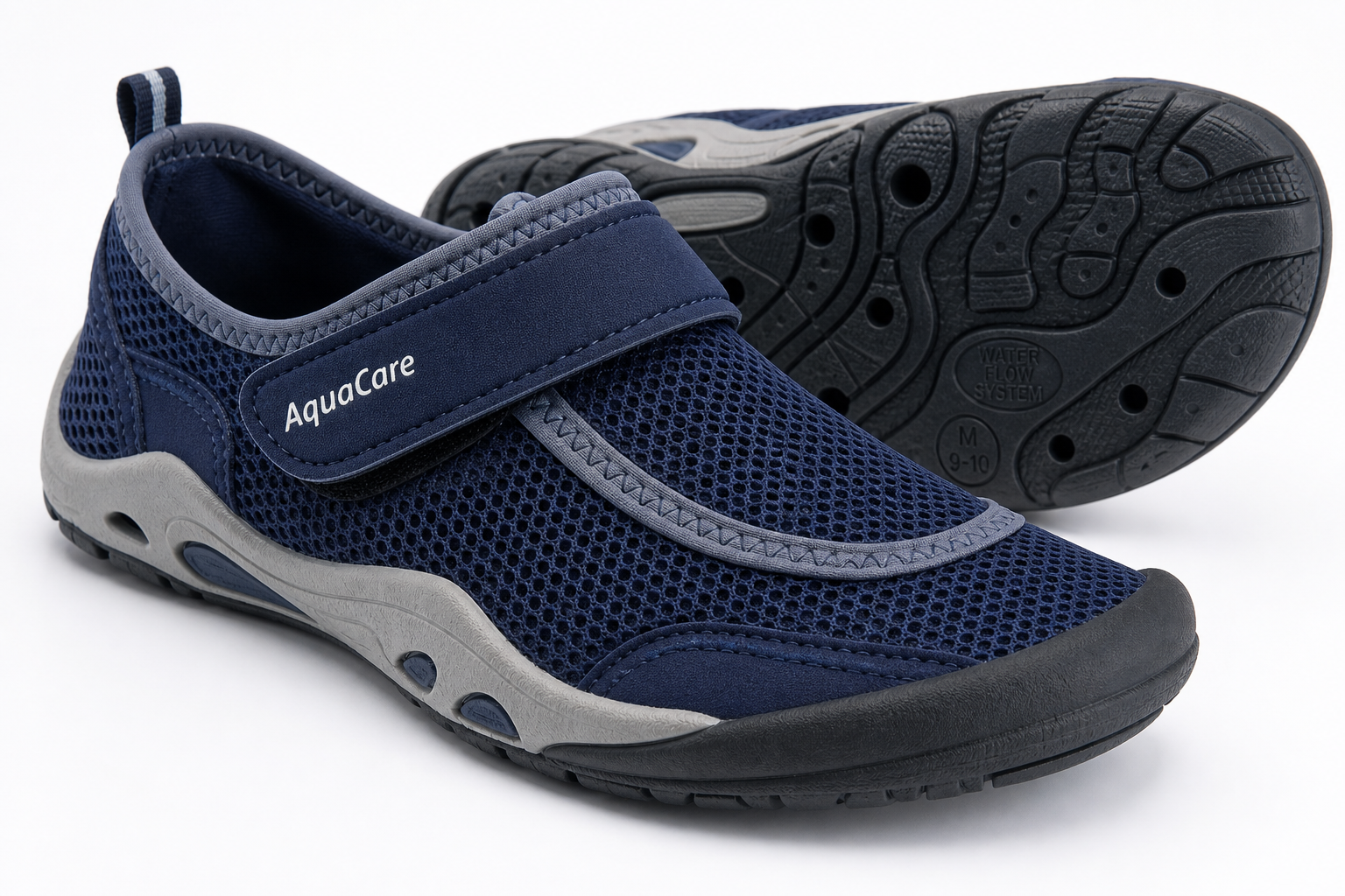 Detailed view of a senior swim shoe showing non-slip sole and adjustable straps