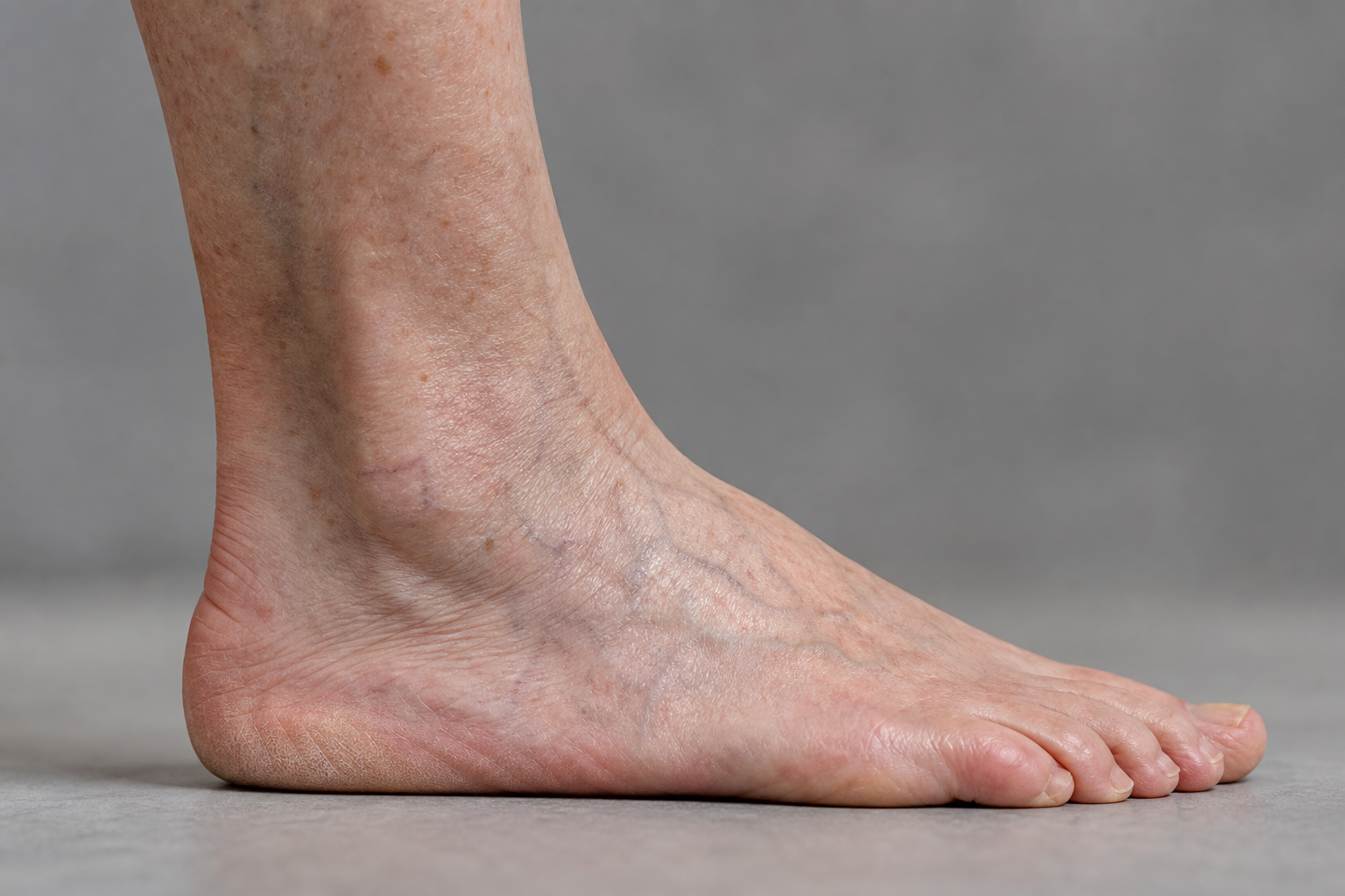 Close-up of senior person's ankle showing anatomical structure