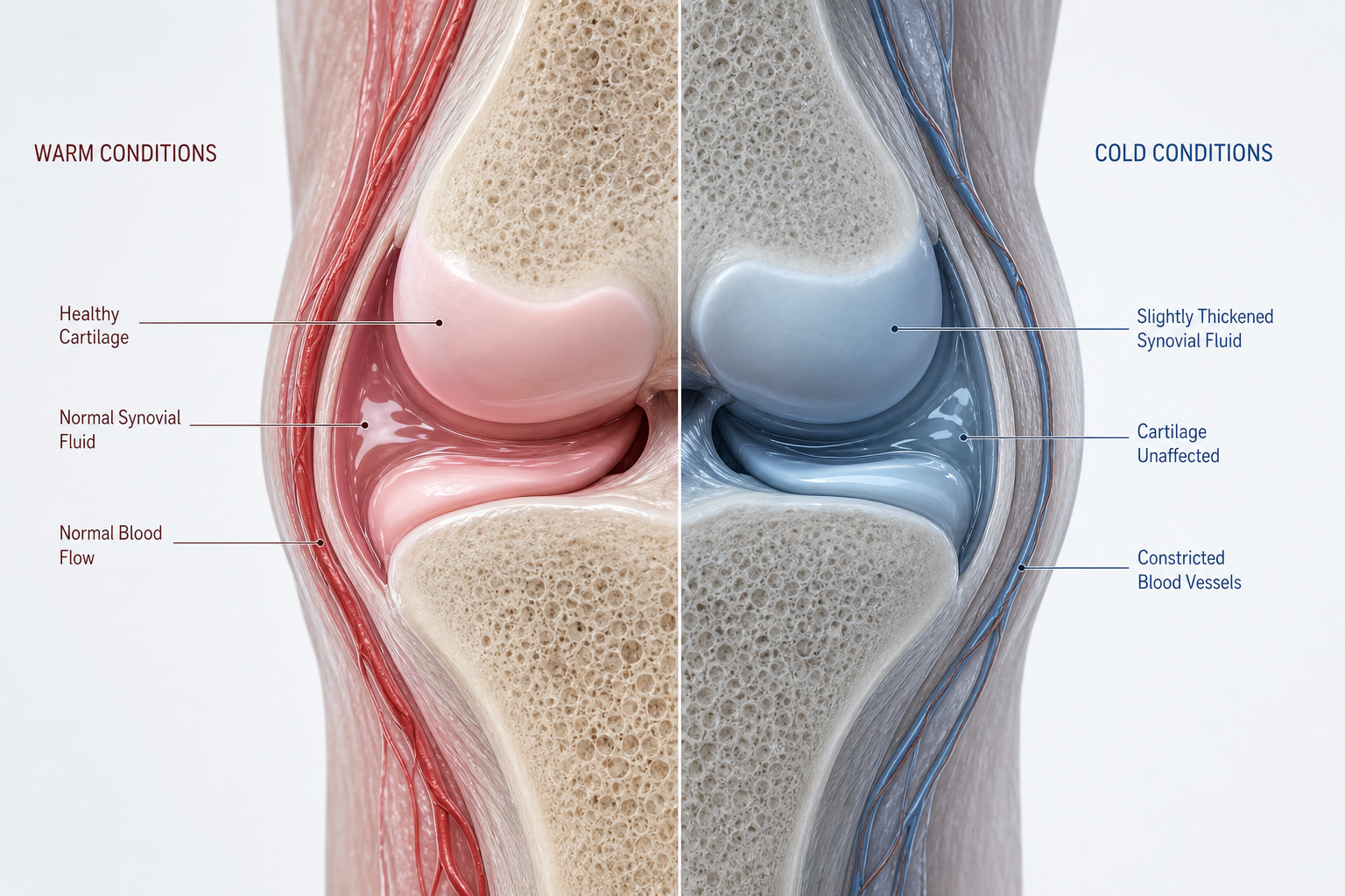Anatomical comparison of knee joint in warm versus cold conditions