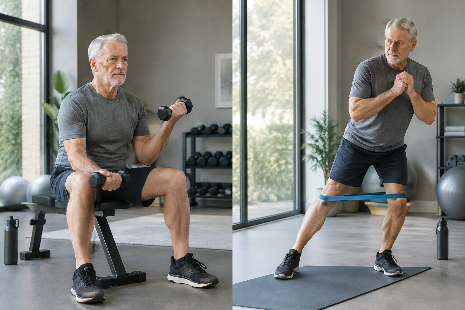 Older adult alternating upper and lower body exercises for muscle recovery
