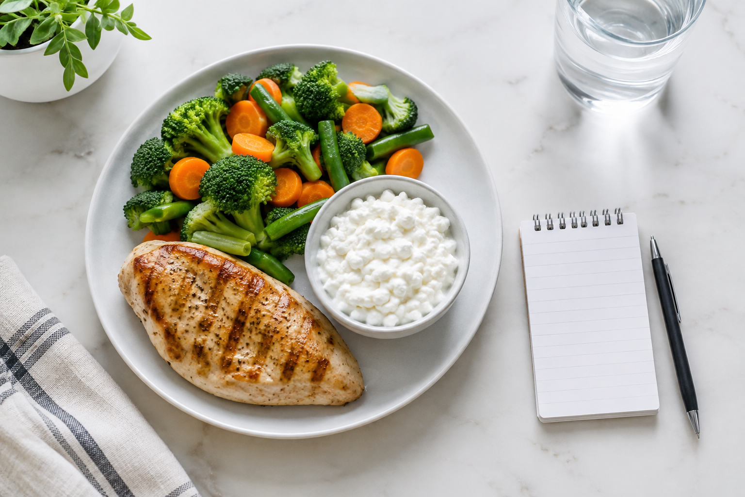 Balanced plate representing a simple approach to protein intake for seniors