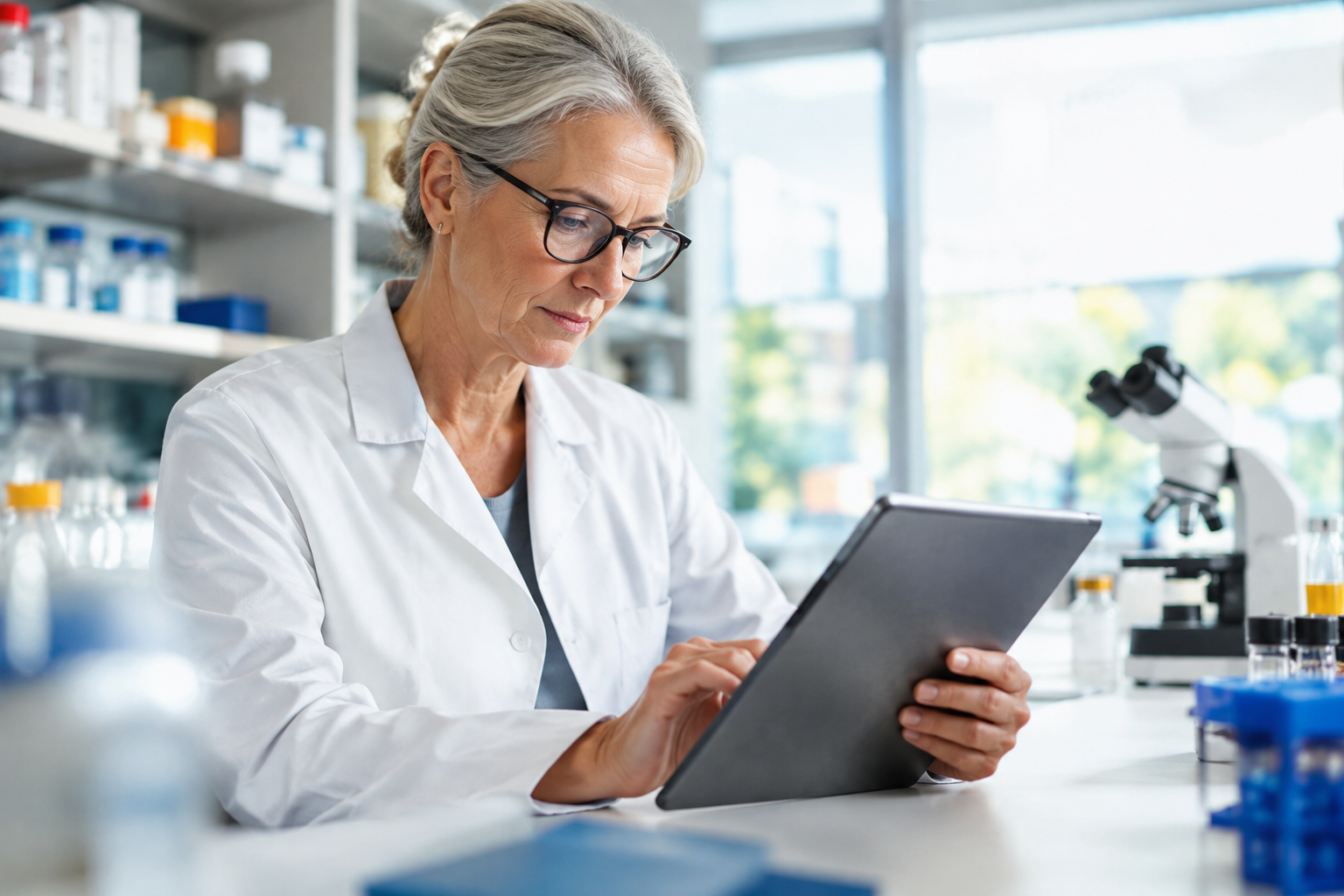 Researcher reviewing scientific data on protein timing for older adults