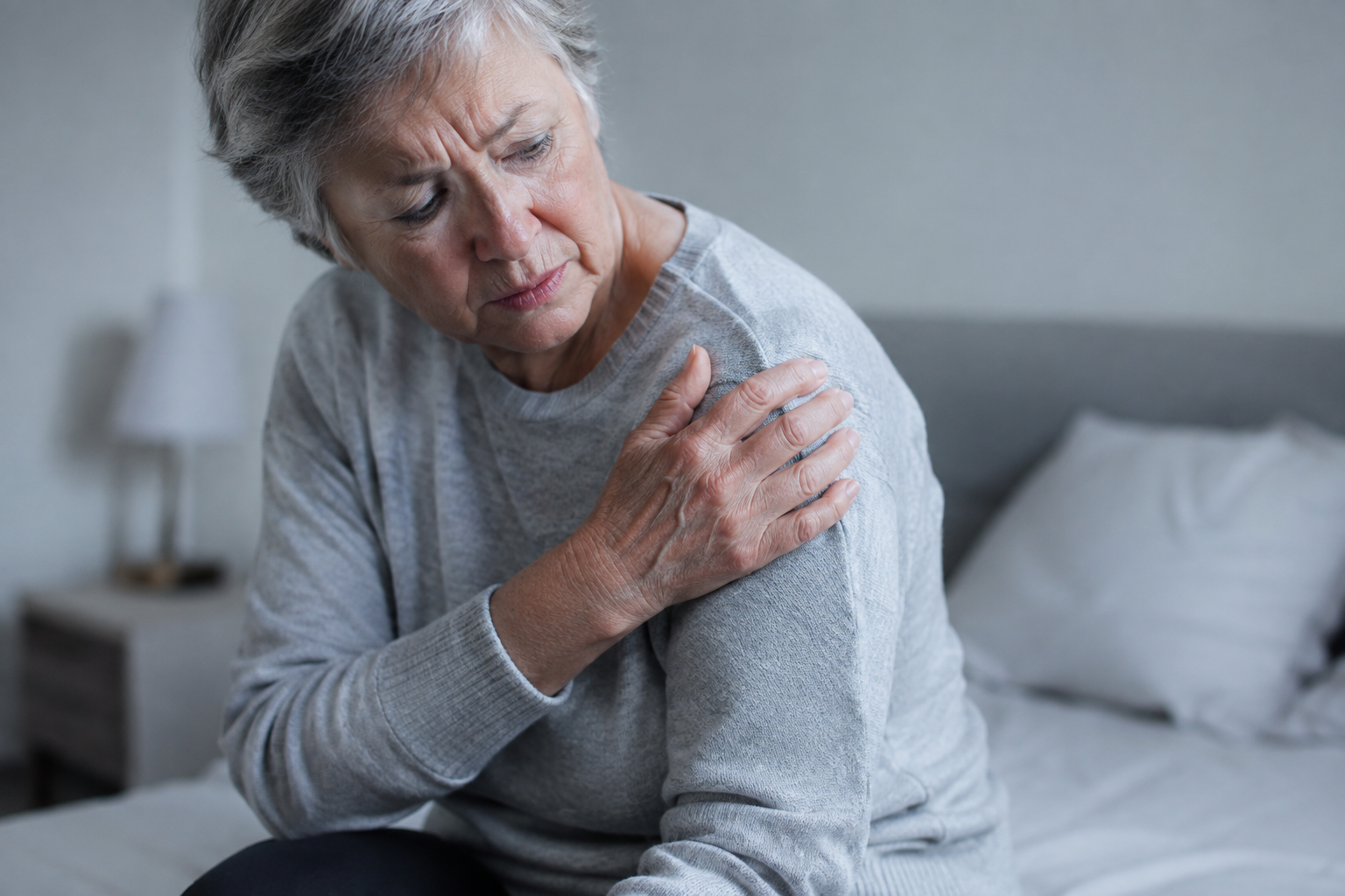 Older adult checking joint discomfort that may indicate abnormal soreness