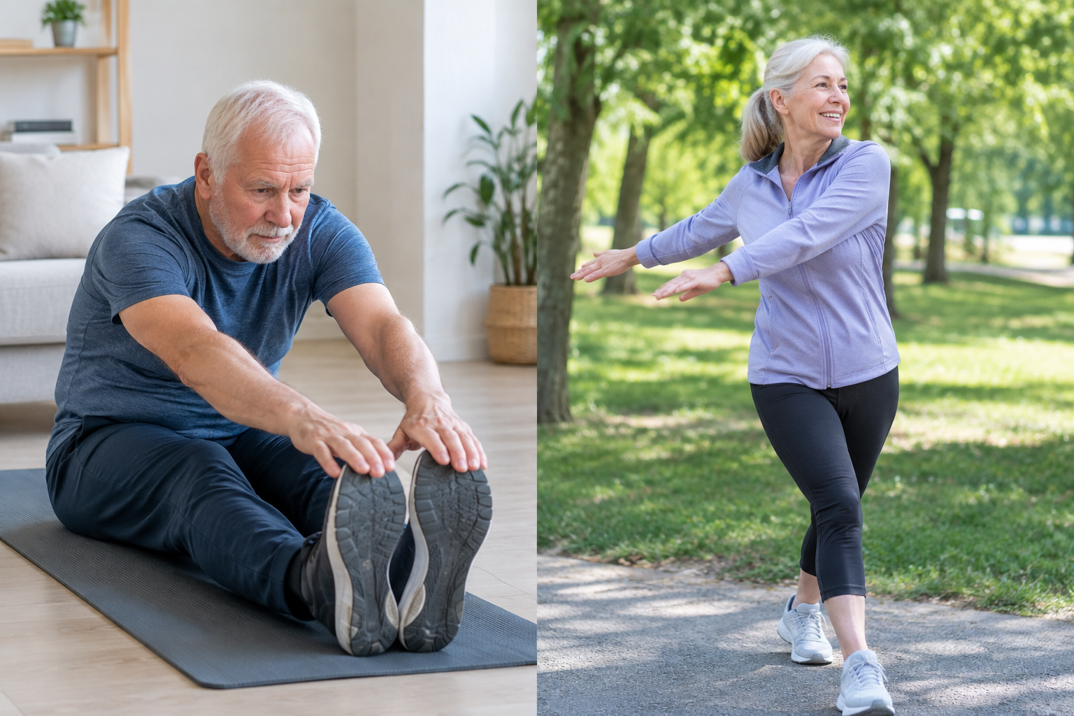 Comparison of static stretching indoors and dynamic stretching outdoors for seniors