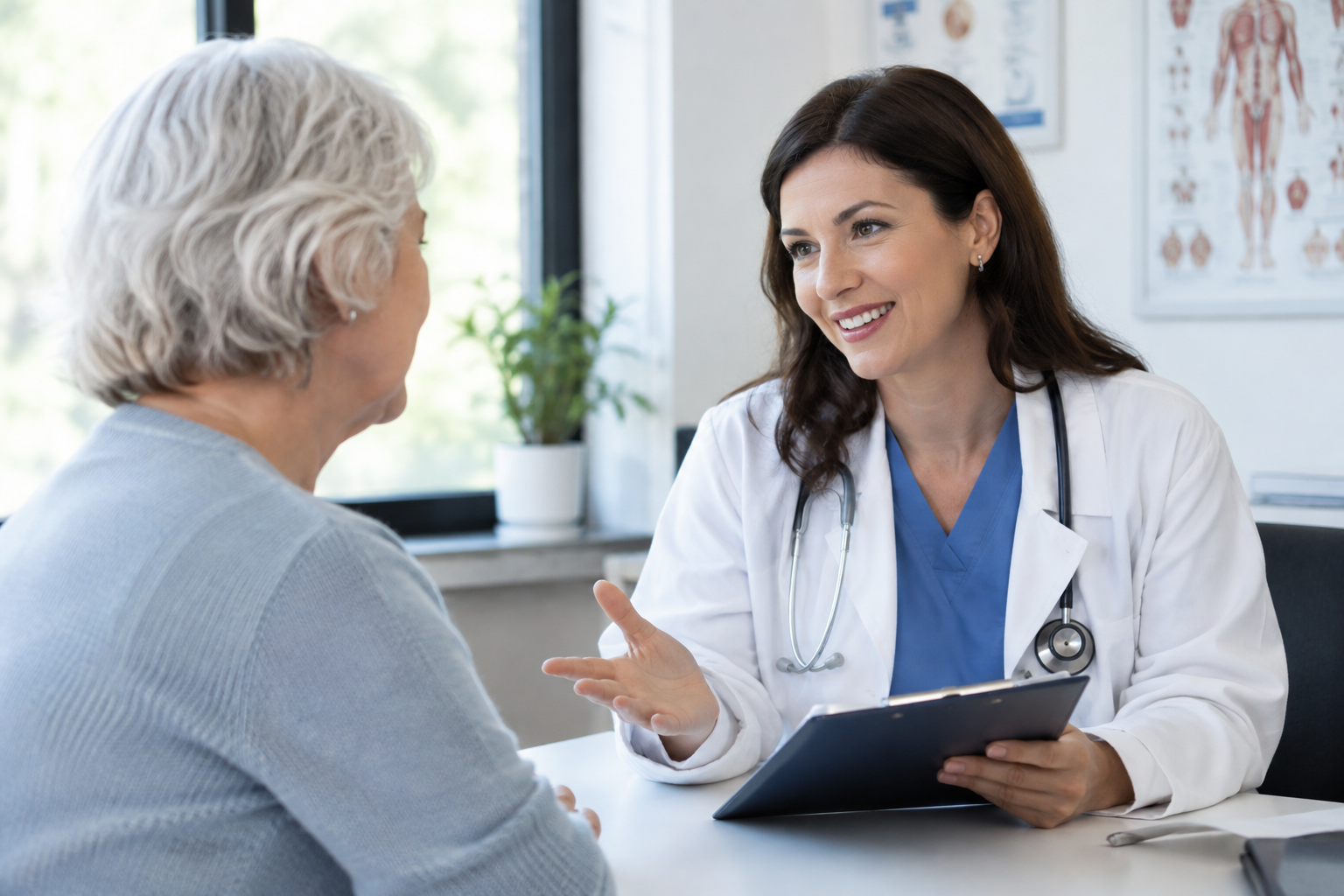Senior woman consulting with her doctor about starting creatine